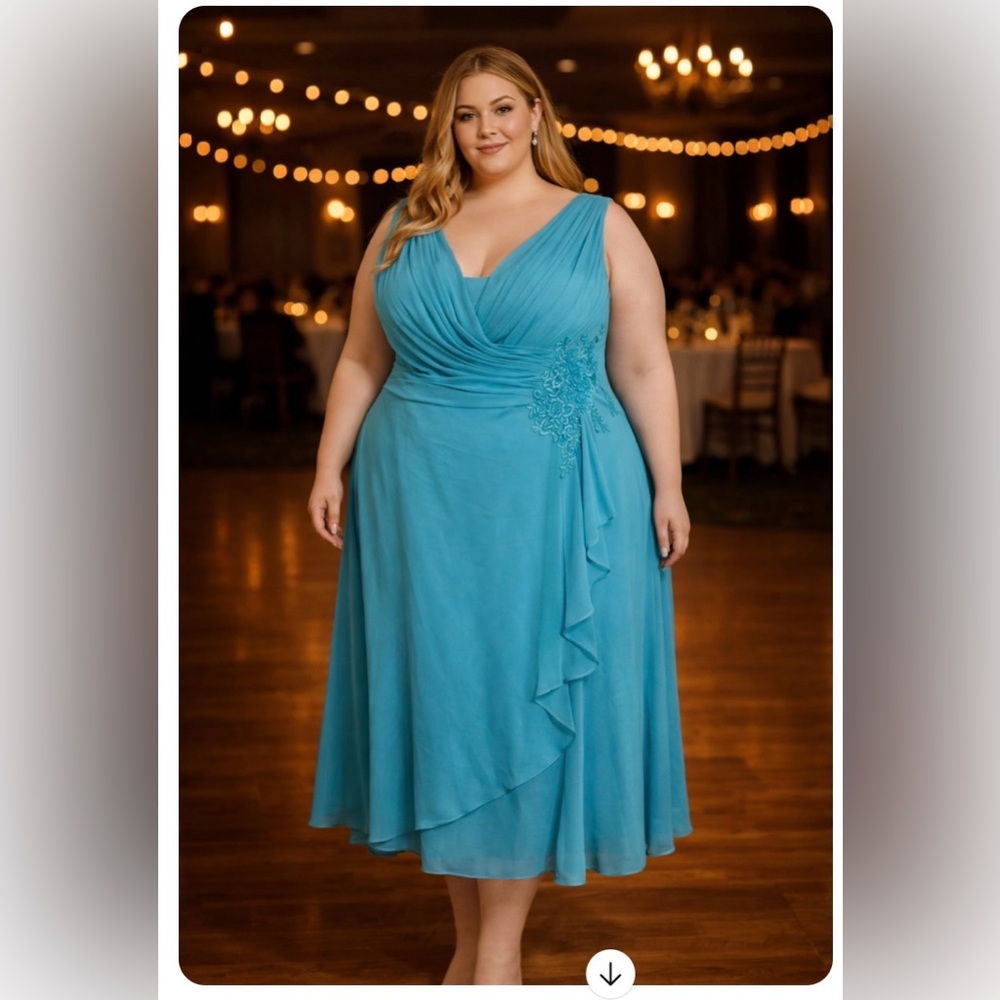 Elegant Teal Sleeveless Dress Beautiful Sequin Design on Waist. P2P 28” Size 28